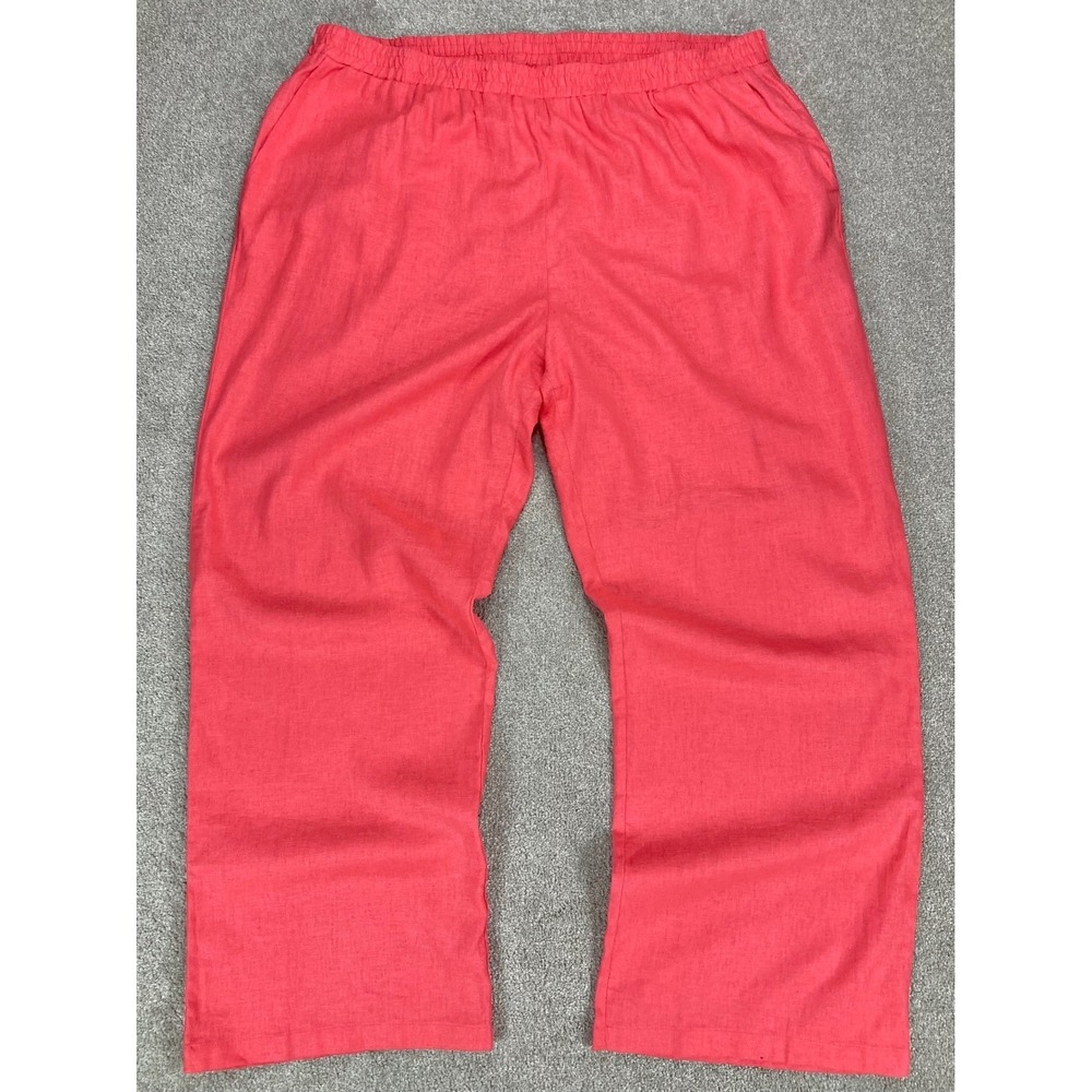 Jessica London Linen Wide Leg Pants Women 24 Coastal Breathable Relaxed Pull On